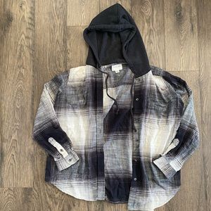 American Eagle Hooded Flannel Shirt Button Up Shacket